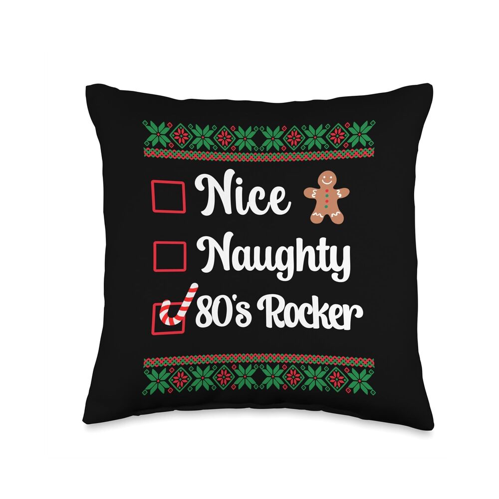 5485 Nice Naughty 80's Rocker Santa's Check List Throw Pillow 16x16